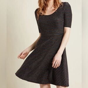 Modcloth - Rainbow Glitter Black Striped Dress size small